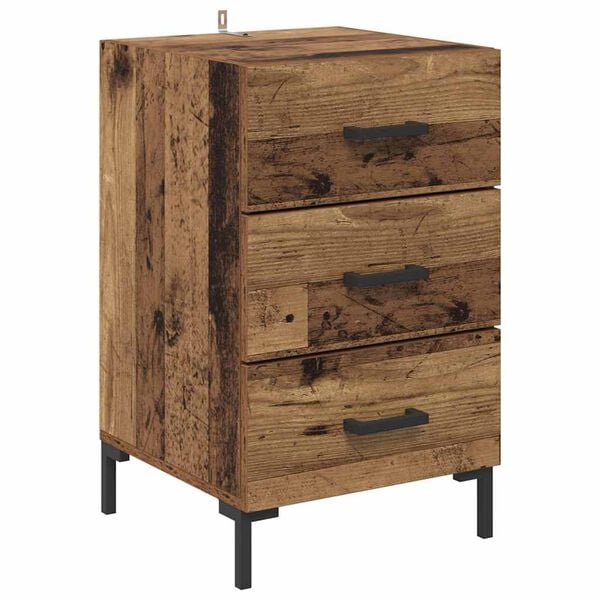 vidaXL Bedside Cabinet with Drawer Old Wood 15.75 x 15.75 x 25.98 in