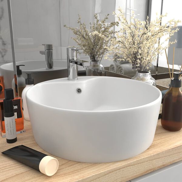 vidaXL Luxury Wash Basin with Overflow Matt White 14.2x5.1" Ceramic