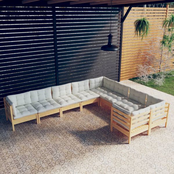 vidaXL Garden Lounge Set Cream Solid pine wood, 100% polyester Large