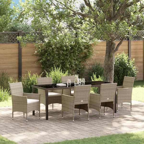 vidaXL Garden Dining Set with Cushion 7 pcs Beige Poly Rattan