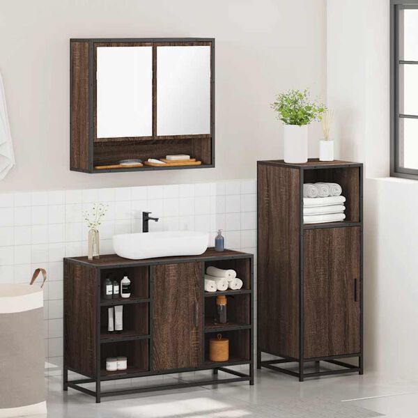 vidaXL Bathroom Furniture Set Brown Oak Engineered Wood, Metal, Glass
