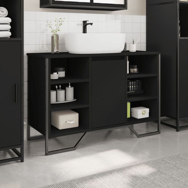 vidaXL Bathroom Sink Cabinet Black 35.8x13.8x23.6" Engineered Wood