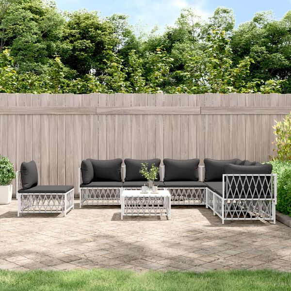 vidaXL Garden Lounge Set White Woven fabric, powder-coated steel, textilene