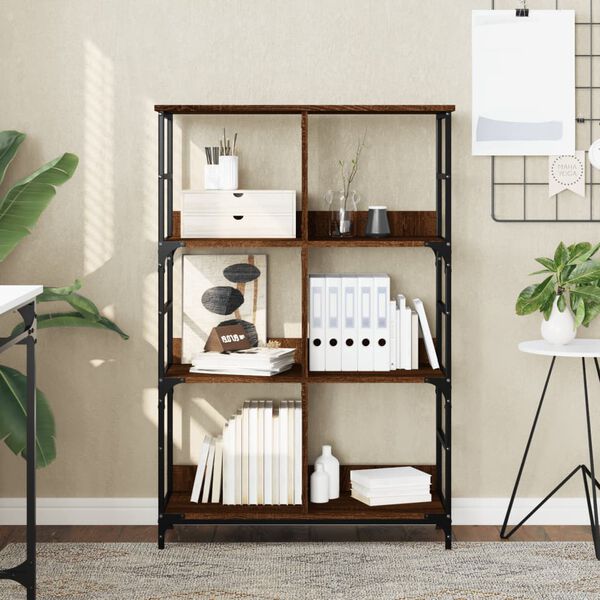 vidaXL Bookshelf Brown Oak Engineered Wood and Steel Medium Bookshelf