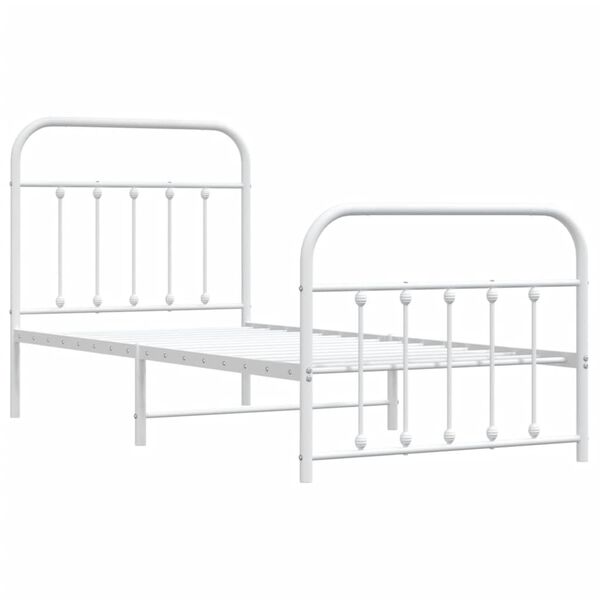 vidaXL Bed Frame White Powder-Coated Steel Single Bed Frame