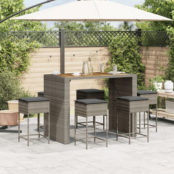 vidaXL Patio Bar Set Set of 6 Grey PE Rattan Removable Covers