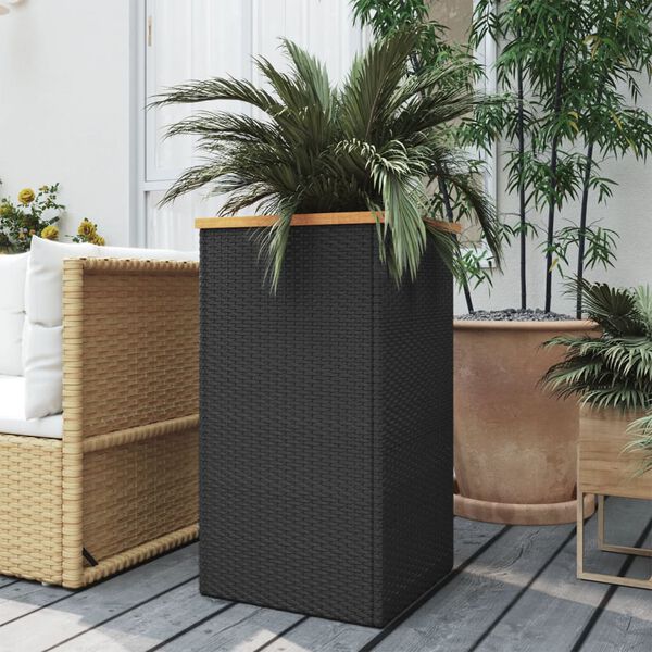 vidaXL Planter Black, Brown PE rattan, powder-coated steel, plastic Medium