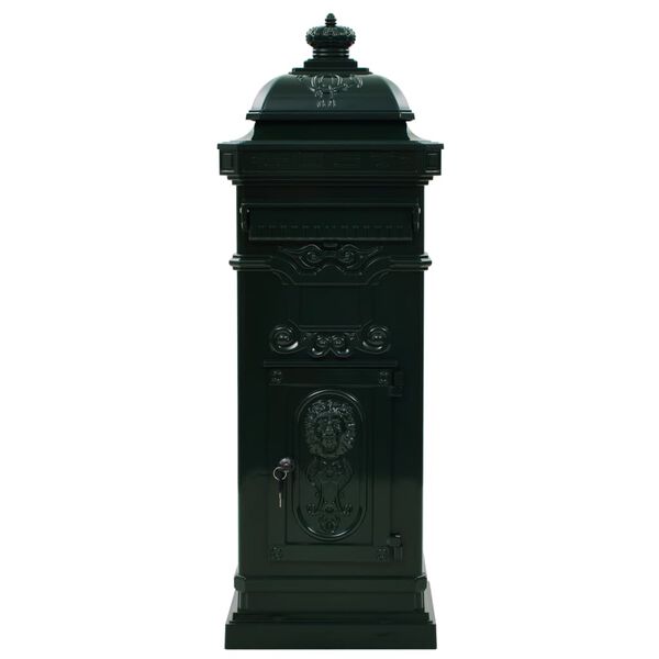 vidaXL Pillar Mailbox Green Cast aluminum Large Decorative Inlays