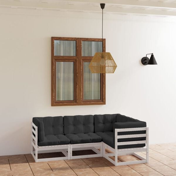 vidaXL Garden Lounge Set White, Charcoal Solid pinewood, 100% polyester