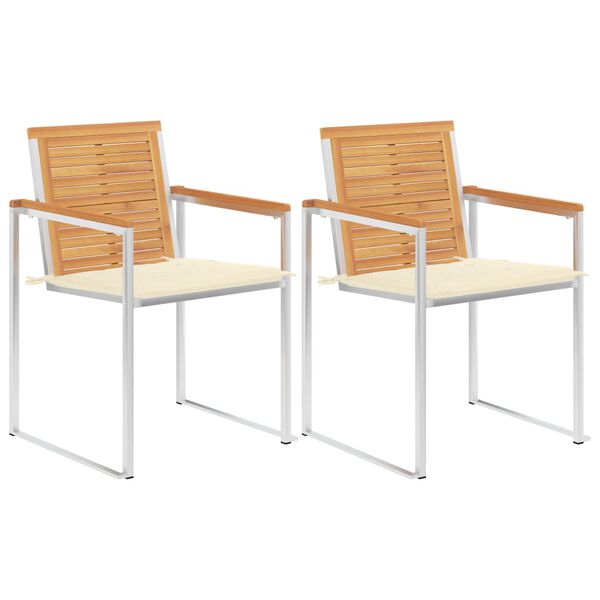vidaXL Patio Chairs with Cushions 2 pcs Solid Teak Wood and Steel