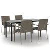 vidaXL Garden Dining Set Black and Grey PE Rattan, Steel, Tempered Glass