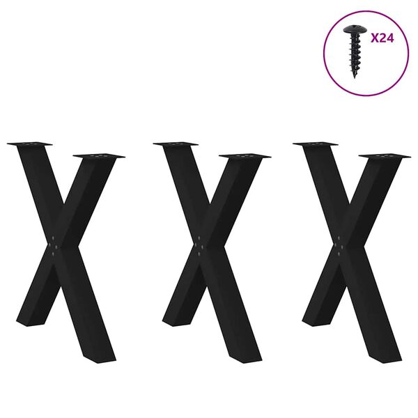 vidaXL Dining Table Leg Set of 3 Black Powder-Coated Steel Medium