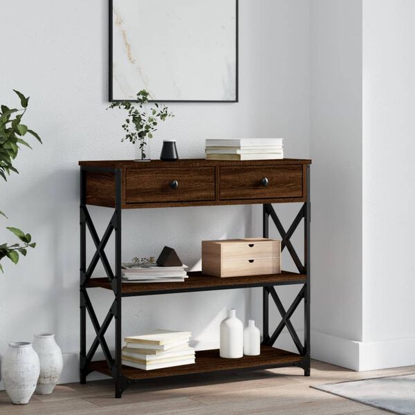 vidaXL Console Table Brown Oak Engineered Wood Narrow Adjustable Feet