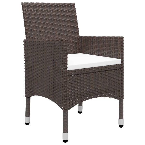 vidaXL 3 Piece Bistro Set Poly Rattan and Tempered Glass Brown