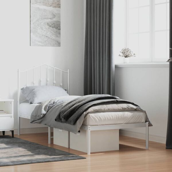 vidaXL Bed Frame White Powder-Coated Steel Small Single Bed Frame
