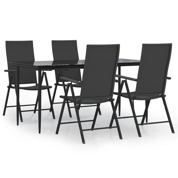 vidaXL Garden Dining Set Black PE rattan 5-piece set Foldable