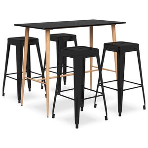 vidaXL Bar Set Black MDF, metal Stackable Bar Set Rectangular Modern