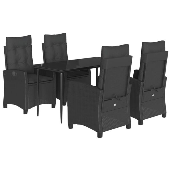 vidaXL 5 Piece Patio Dining Set with Cushions Black Poly Rattan