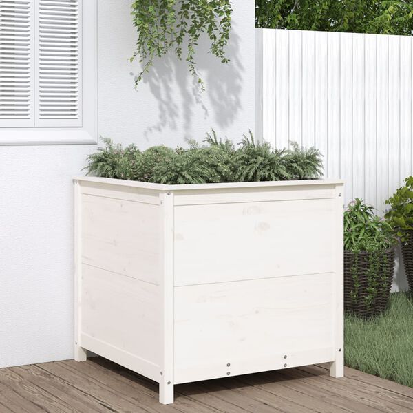 vidaXL Garden Planter White Solid pine wood Large Decorative Inlays