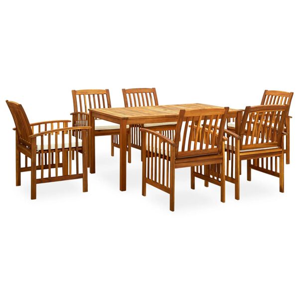 vidaXL Garden Dining Set Cream white cushions, Natural acacia wood