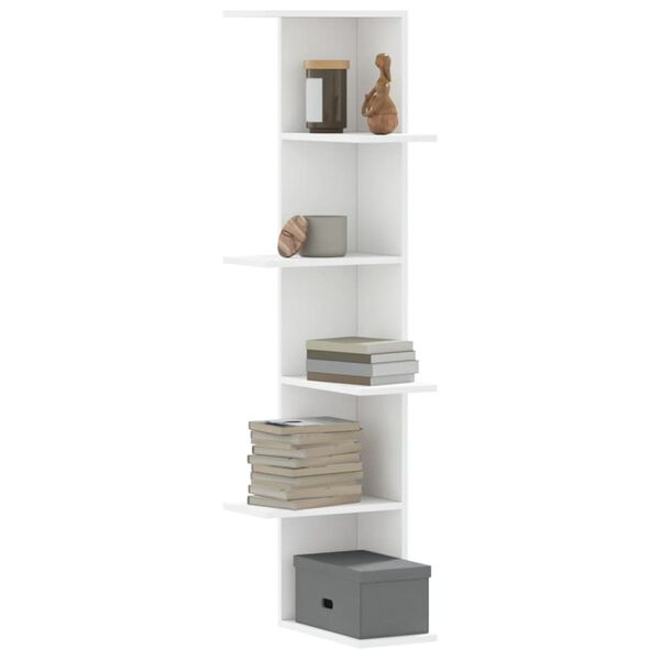 vidaXL Wall Corner Shelf White Engineered Wood 14.4 x 14.4 x 55.1 in