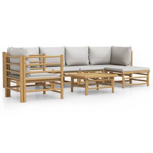 vidaXL Garden Lounge Set Natural Bamboo, Light Grey Bamboo, 100% polyester