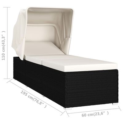 vidaXL Sun Lounger with Canopy and Cushion Poly Rattan Cream White