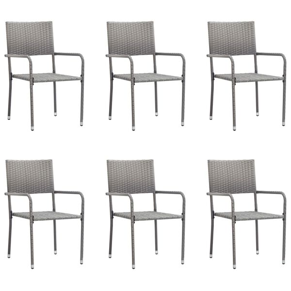 vidaXL Garden Dining Chair Set of 6 Gray PE rattan, steel Standard