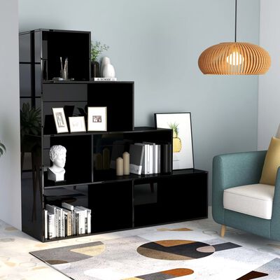 vidaXL Book Cabinet/Room Divider High Gloss Black 61"x9.4"x63" Engineered Wood