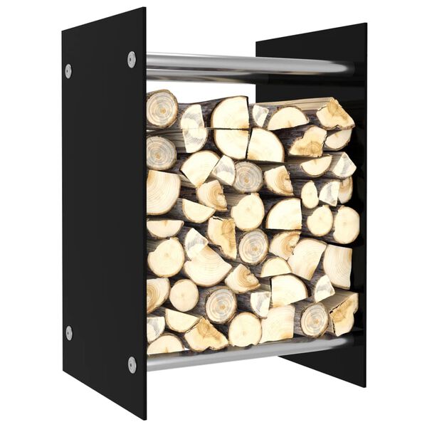 vidaXL Firewood Rack Black 15.7x13.8x23.6" Glass