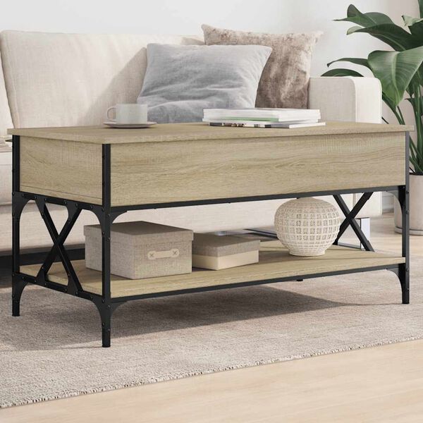 vidaXL Coffee Table Sonoma Oak Engineered Wood and Metal Medium