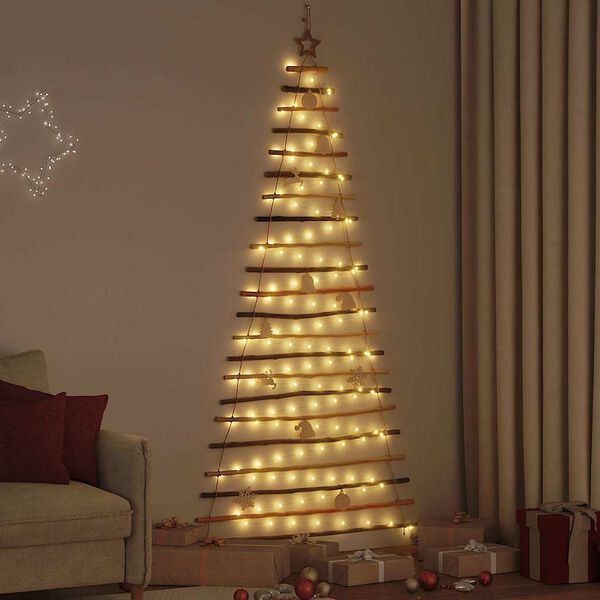 vidaXL Christmas Tree with 130 LEDs Natural 82.7" Solid Ash wood