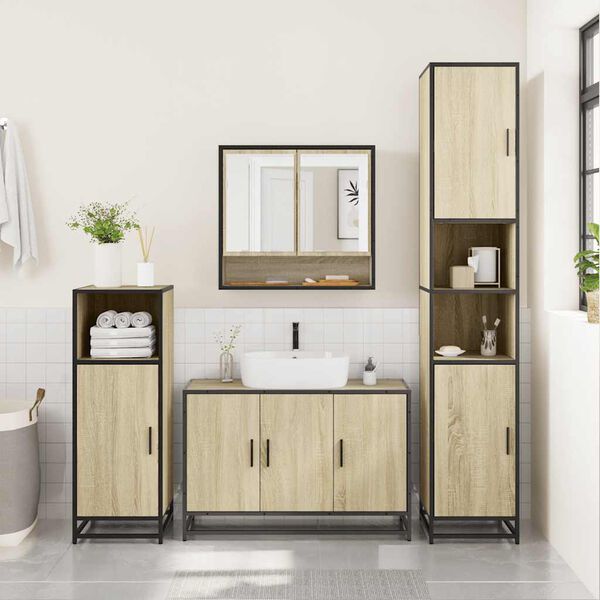 vidaXL Bathroom Furniture Set Sonoma Oak Engineered Wood, Metal Large