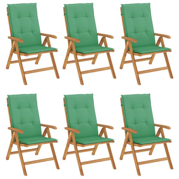 vidaXL Reclining Patio Chair Set of 6 Green, Teak