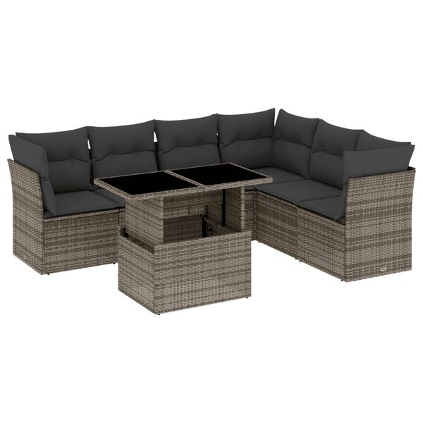 vidaXL Garden Sofa Set Grey PE rattan, powder-coated steel, tempered glass