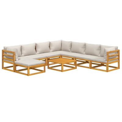 vidaXL 9 Piece Patio Lounge Set with Light Gray Cushions Solid Wood
