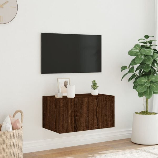 vidaXL TV Wall Cabinet Brown Oak Engineered Wood Small Wall Mounting