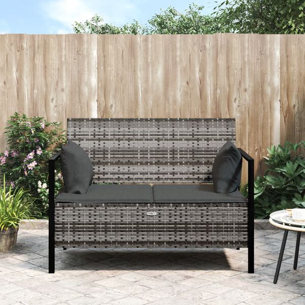 vidaXL Garden Bench Grey PE rattan Medium Outdoor Bench Rectangular