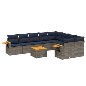 vidaXL 10 Piece Patio Sofa Set with Cushions Grey Poly Rattan (US only)