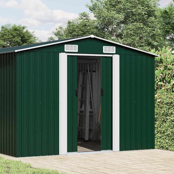 vidaXL Garden Shed Green Galvanized Steel Large Garden Shed