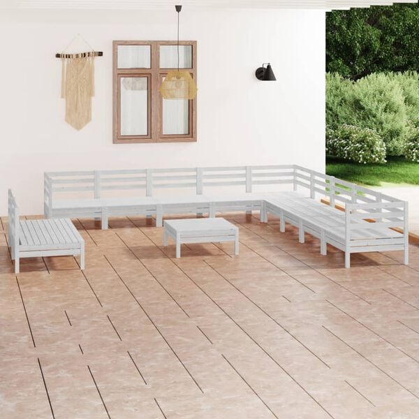 vidaXL Garden Lounge Set White Solid pinewood Large Modular