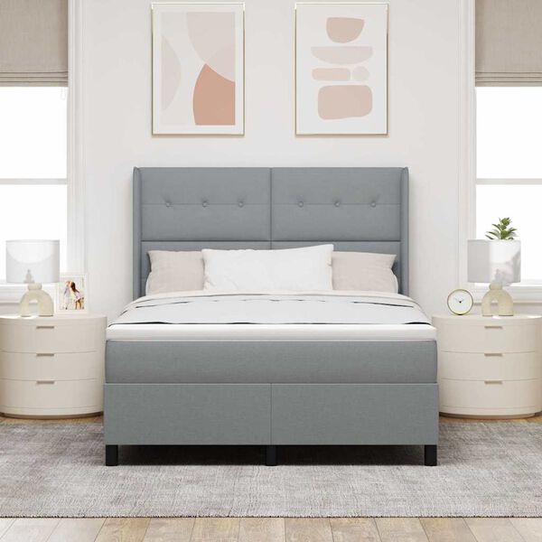vidaXL Box Spring Bed with Mattress Light gray 55.1" x 78.7" fabric