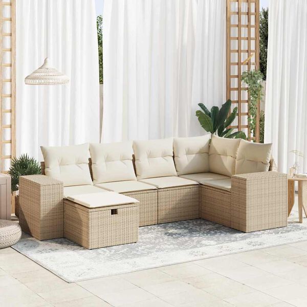 vidaXL Garden Sofa Set Beige PE rattan, powder-coated steel 6 Piece Set