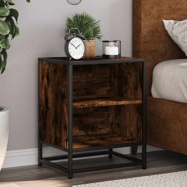 vidaXL Bedside Cabinet Smoked oak Engineered wood, metal 15.7x12.2x19.7 in