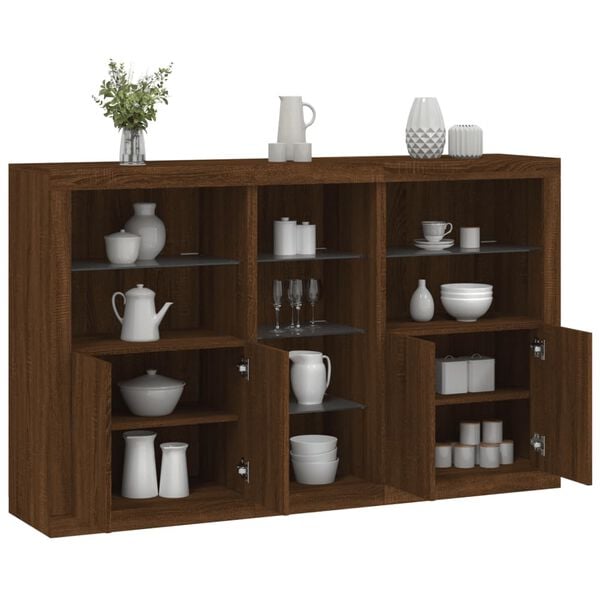 vidaXL Sideboard Brown Oak Engineered wood, Glass Medium Sideboard