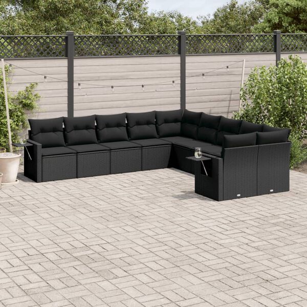vidaXL Garden Sofa Set Black PE Rattan, Powder-Coated Steel Large