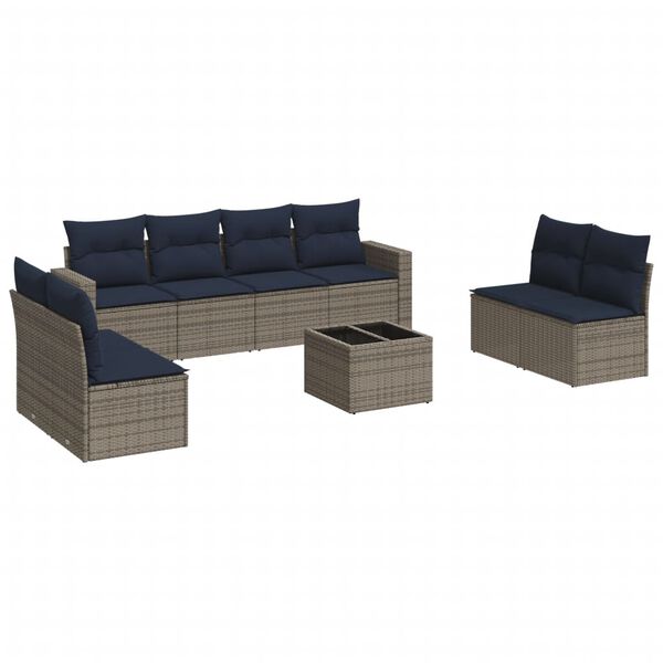 vidaXL 9 Piece Patio Sofa Set with Cushions Gray Poly Rattan