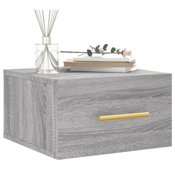 vidaXL Wall-mounted Bedside Cabinet Grey Sonoma Engineered wood Compact