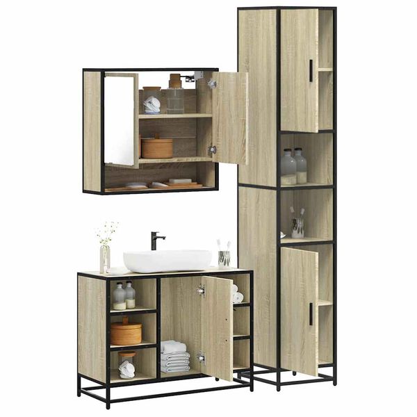 vidaXL Bathroom Furniture Set Sonoma Oak Engineered Wood Large