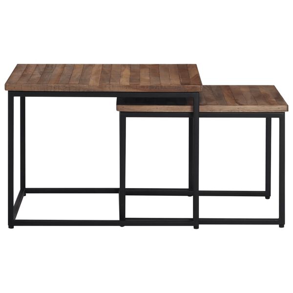 vidaXL Nesting Coffee Table Set of 2 Grey Solid Teak wood, Metal Small